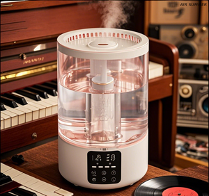 Humidificador de cubierta resistente al polvo para uso prolongado entre limpiezas
