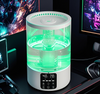 Humidificador moderno transparente con nivel de agua visible y niebla